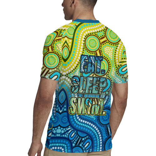 Australia National Swimming Team Rugby Jersey Aboriginal Dot Art Ocean Wave Pattern