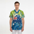 Australia National Swimming Team Scrub Top Aboriginal Dot Art Ocean Wave Pattern