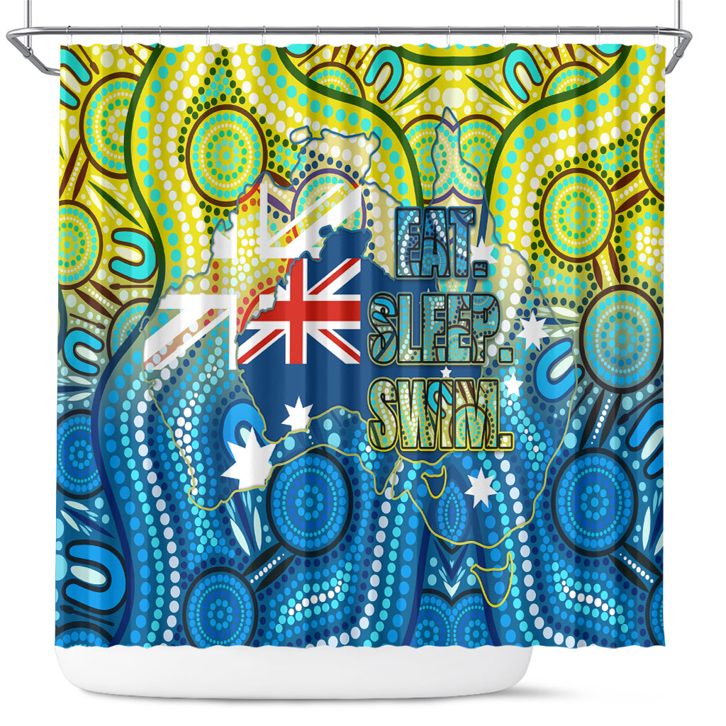 Australia National Swimming Team Shower Curtain Aboriginal Dot Art Ocean Wave Pattern