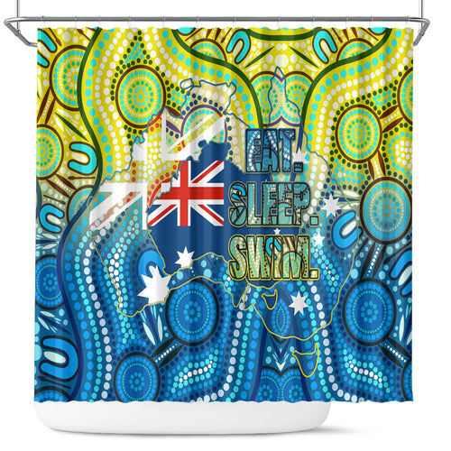 Australia National Swimming Team Shower Curtain Aboriginal Dot Art Ocean Wave Pattern