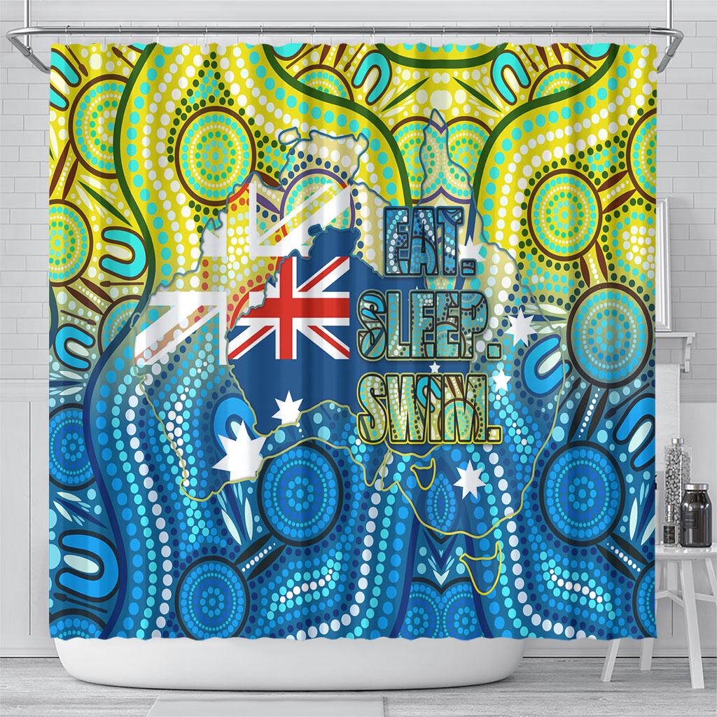 Australia National Swimming Team Shower Curtain Aboriginal Dot Art Ocean Wave Pattern
