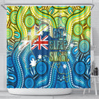 Australia National Swimming Team Shower Curtain Aboriginal Dot Art Ocean Wave Pattern