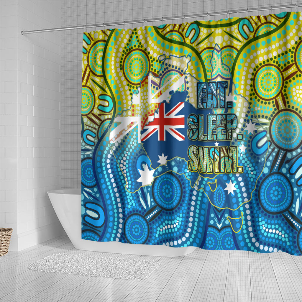 Australia National Swimming Team Shower Curtain Aboriginal Dot Art Ocean Wave Pattern