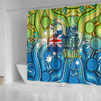 Australia National Swimming Team Shower Curtain Aboriginal Dot Art Ocean Wave Pattern