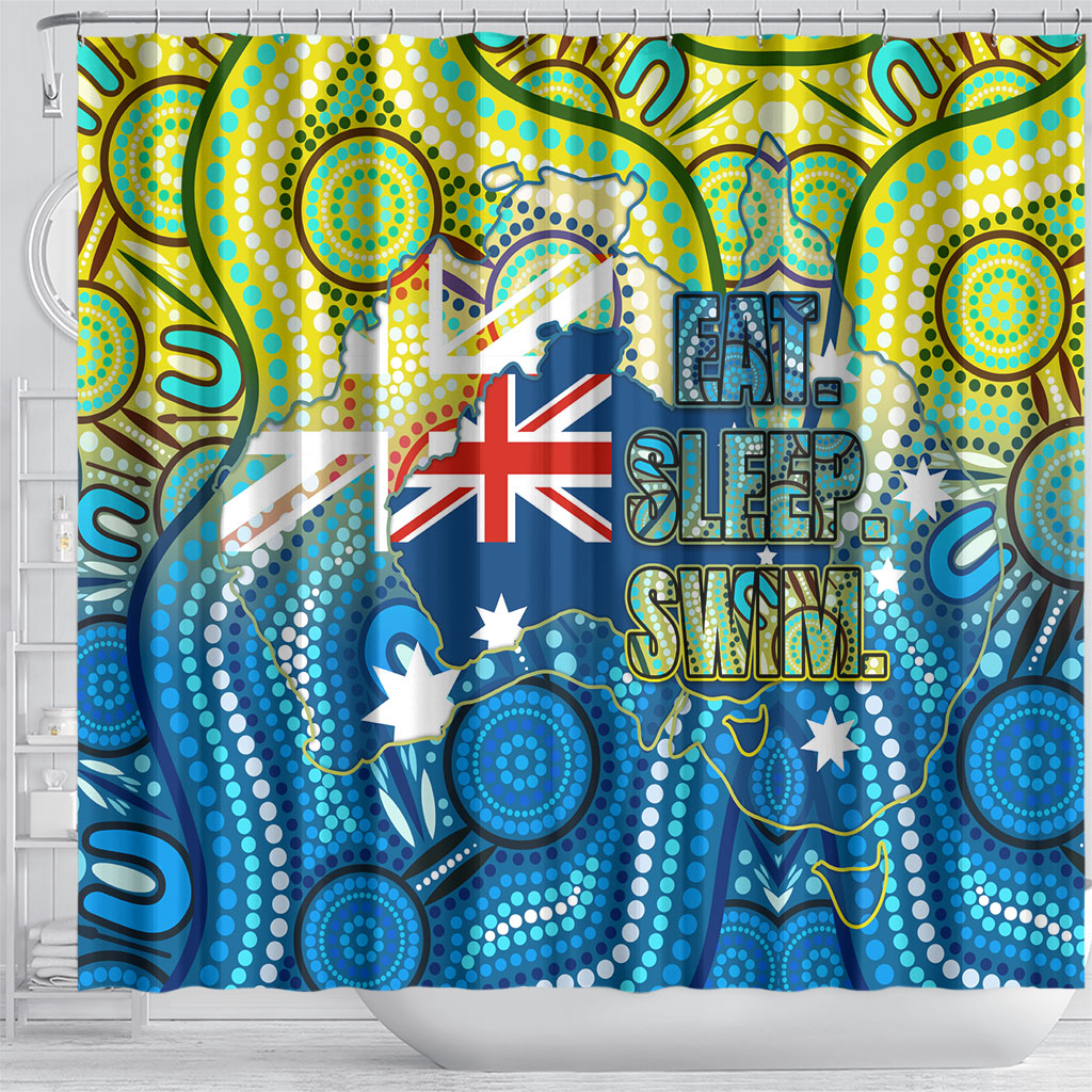 Australia National Swimming Team Shower Curtain Aboriginal Dot Art Ocean Wave Pattern