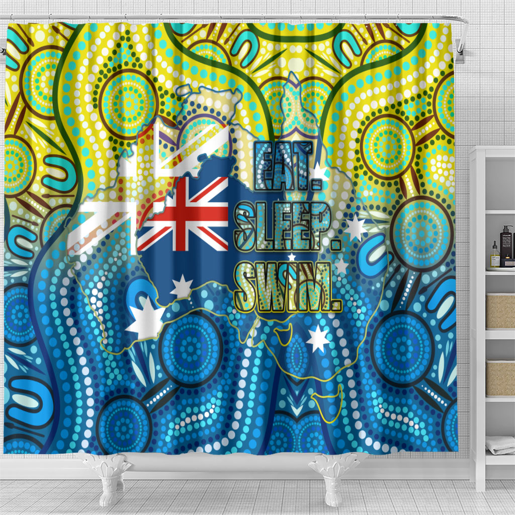 Australia National Swimming Team Shower Curtain Aboriginal Dot Art Ocean Wave Pattern