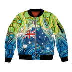 Australia National Swimming Team Sleeve Zip Bomber Jacket Aboriginal Dot Art Ocean Wave Pattern