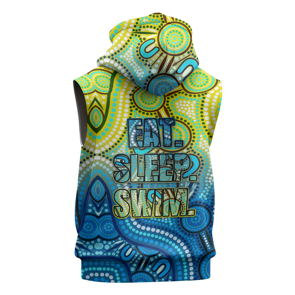 Australia National Swimming Team Sleeveless Hoodie Aboriginal Dot Art Ocean Wave Pattern
