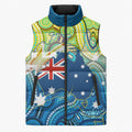 Australia National Swimming Team Sleeveless Puffer Jacket Aboriginal Dot Art Ocean Wave Pattern