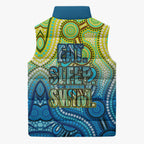 Australia National Swimming Team Sleeveless Puffer Jacket Aboriginal Dot Art Ocean Wave Pattern
