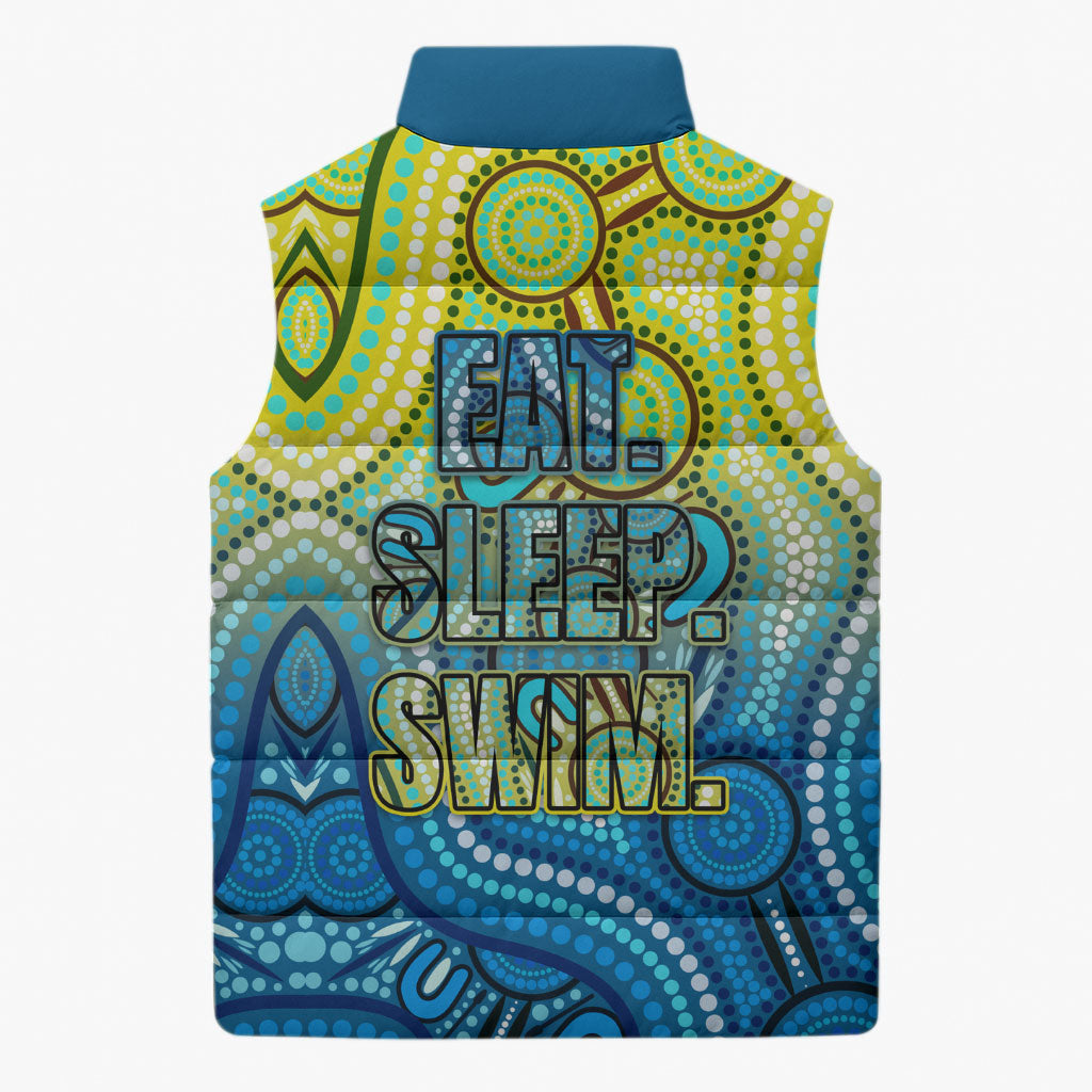 Australia National Swimming Team Sleeveless Puffer Jacket Aboriginal Dot Art Ocean Wave Pattern
