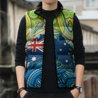 Australia National Swimming Team Sleeveless Puffer Jacket Aboriginal Dot Art Ocean Wave Pattern