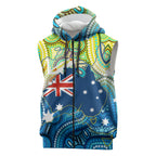 Australia National Swimming Team Sleeveless Zip Hoodie Aboriginal Dot Art Ocean Wave Pattern
