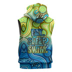Australia National Swimming Team Sleeveless Zip Hoodie Aboriginal Dot Art Ocean Wave Pattern