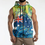 Australia National Swimming Team Sleeveless Zip Hoodie Aboriginal Dot Art Ocean Wave Pattern