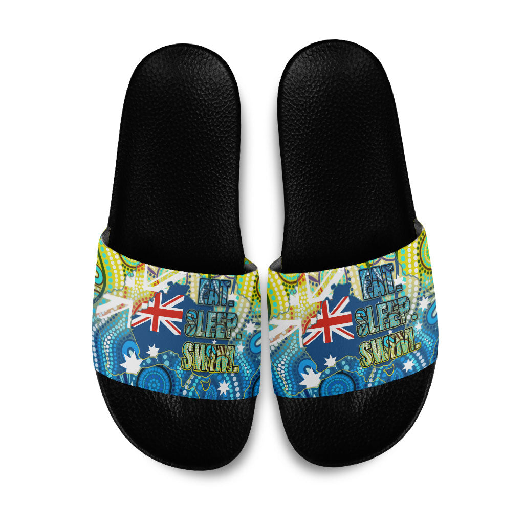 Australia National Swimming Team Slide Sandals Aboriginal Dot Art Ocean Wave Pattern