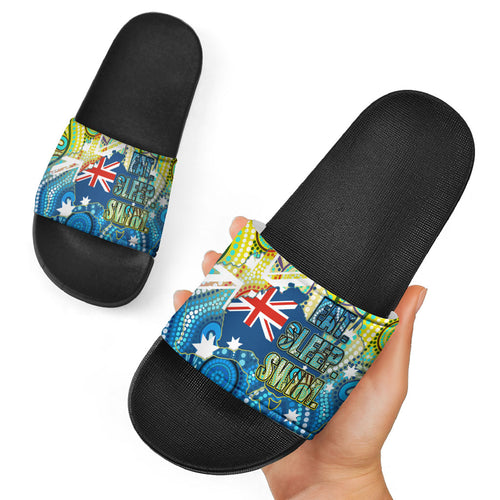 Australia National Swimming Team Slide Sandals Aboriginal Dot Art Ocean Wave Pattern