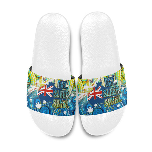 Australia National Swimming Team Slide Sandals Aboriginal Dot Art Ocean Wave Pattern