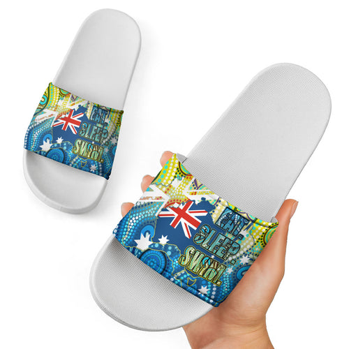 Australia National Swimming Team Slide Sandals Aboriginal Dot Art Ocean Wave Pattern