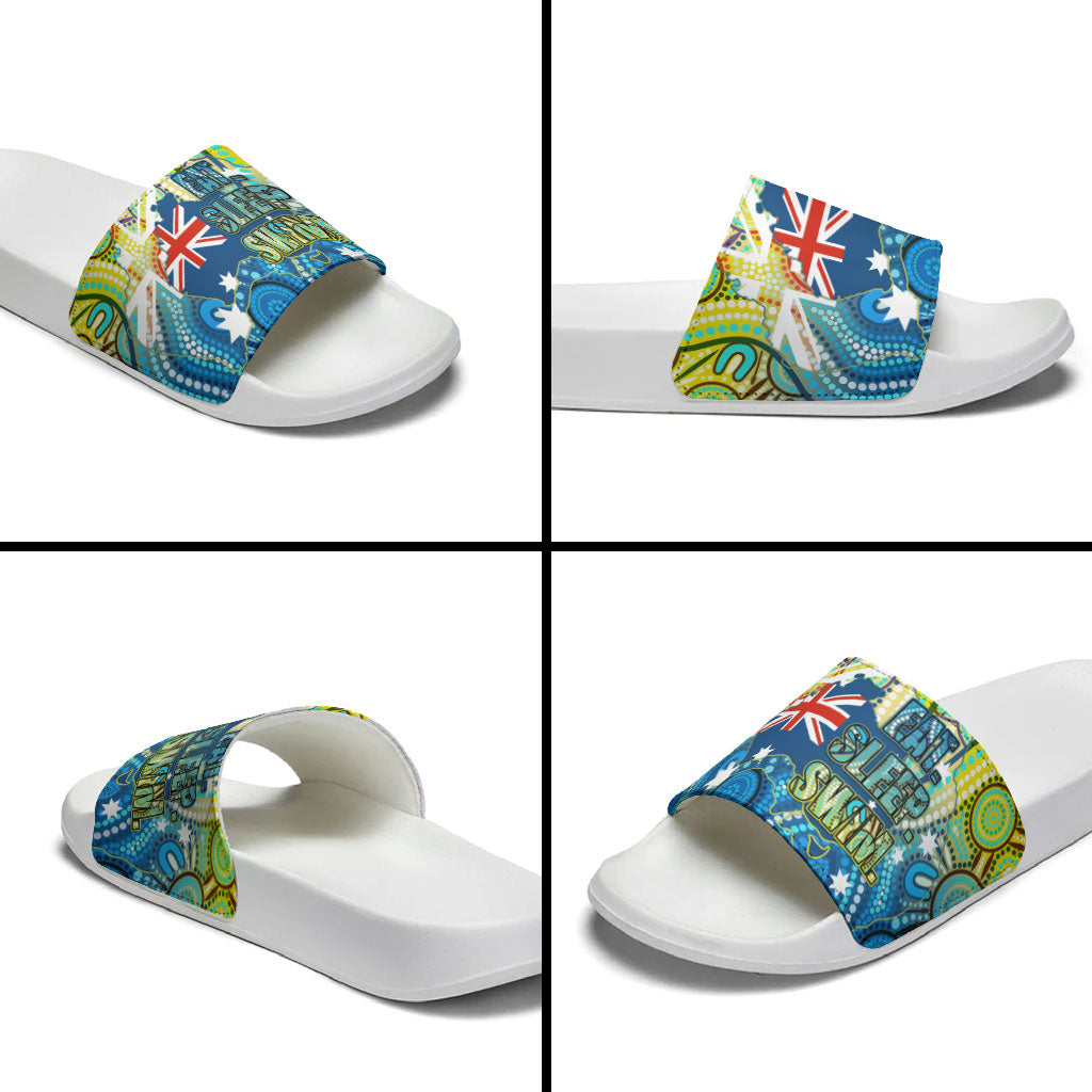 Australia National Swimming Team Slide Sandals Aboriginal Dot Art Ocean Wave Pattern