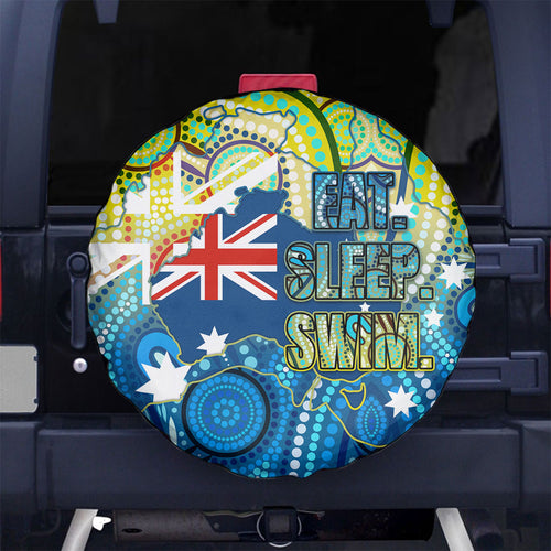Australia National Swimming Team Spare Tire Cover Aboriginal Dot Art Ocean Wave Pattern