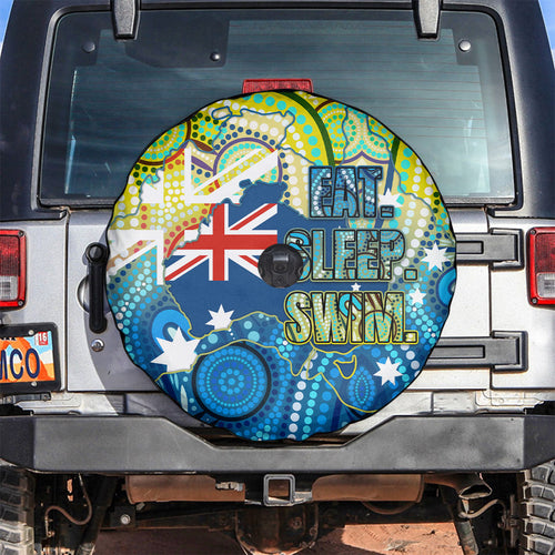 Australia National Swimming Team Spare Tire Cover Aboriginal Dot Art Ocean Wave Pattern