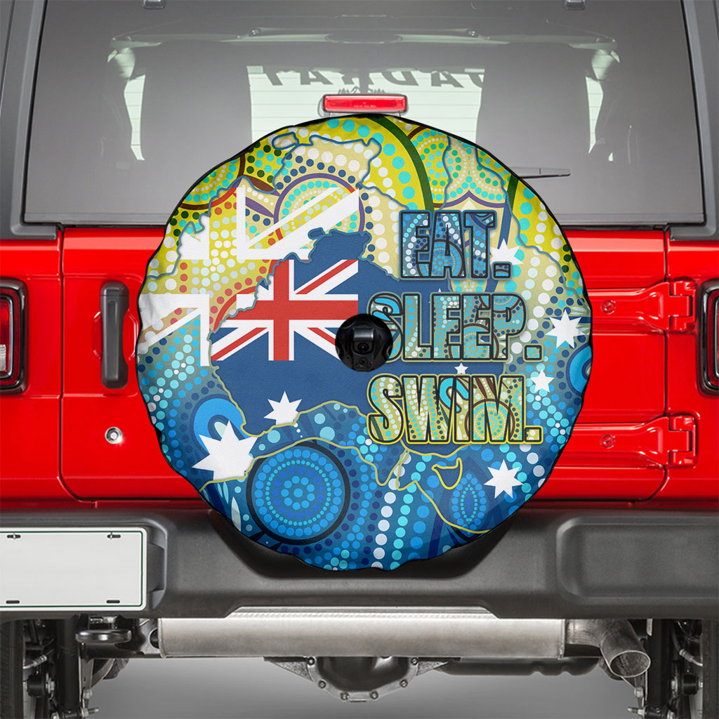 Australia National Swimming Team Spare Tire Cover Aboriginal Dot Art Ocean Wave Pattern