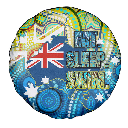 Australia National Swimming Team Spare Tire Cover Aboriginal Dot Art Ocean Wave Pattern