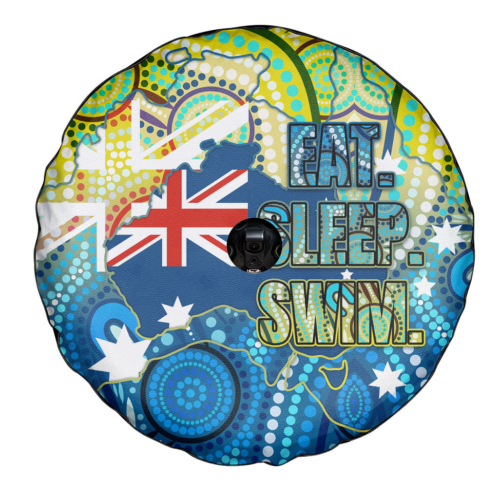 Australia National Swimming Team Spare Tire Cover Aboriginal Dot Art Ocean Wave Pattern