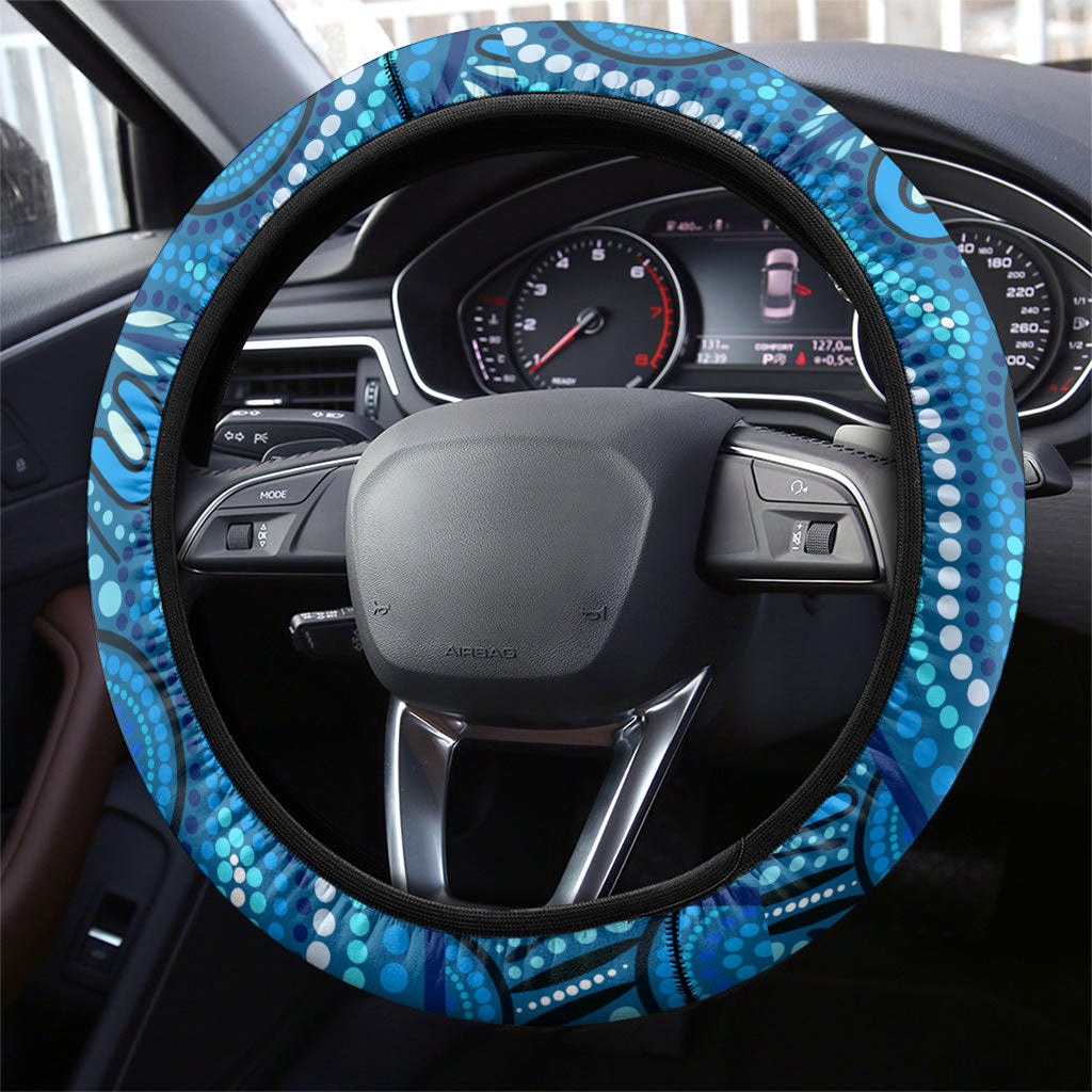 Australia National Swimming Team Steering Wheel Cover Aboriginal Dot Art Ocean Wave Pattern
