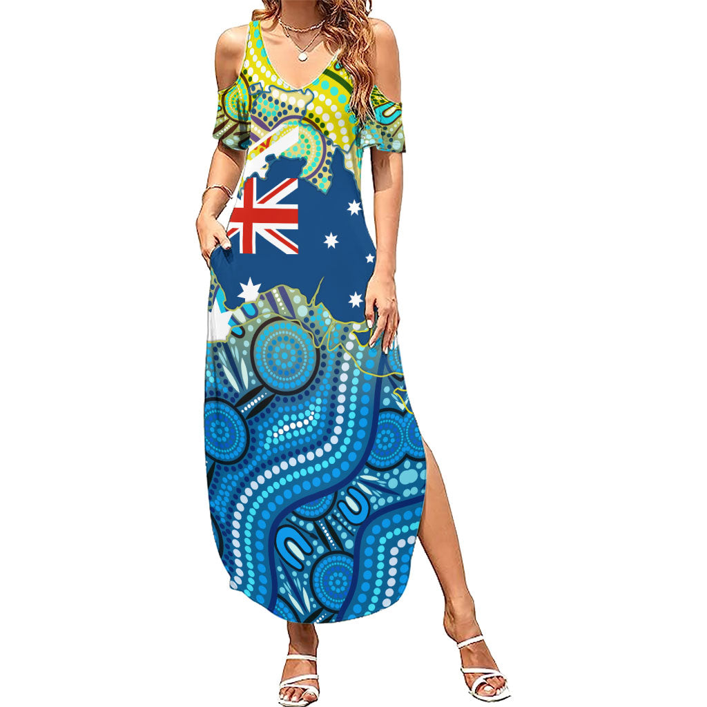 Australia National Swimming Team Summer Maxi Dress Aboriginal Dot Art Ocean Wave Pattern