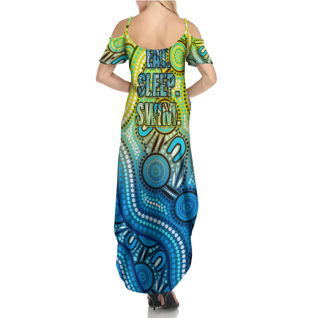 Australia National Swimming Team Summer Maxi Dress Aboriginal Dot Art Ocean Wave Pattern