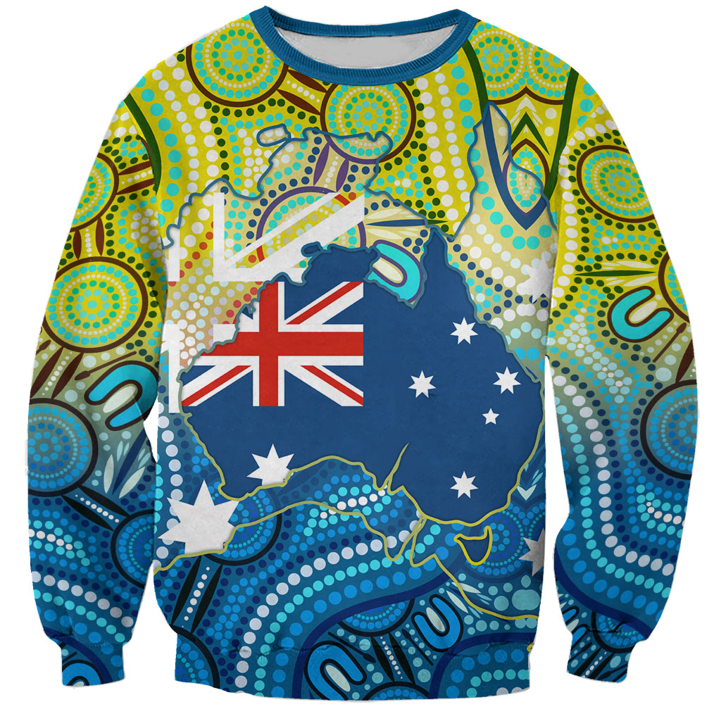 Australia National Swimming Team Sweatshirt Aboriginal Dot Art Ocean Wave Pattern