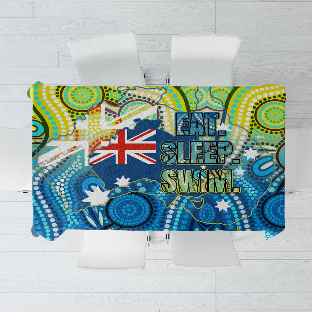 Australia National Swimming Team Tablecloth Aboriginal Dot Art Ocean Wave Pattern