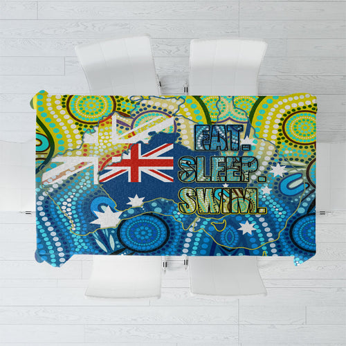 Australia National Swimming Team Tablecloth Aboriginal Dot Art Ocean Wave Pattern