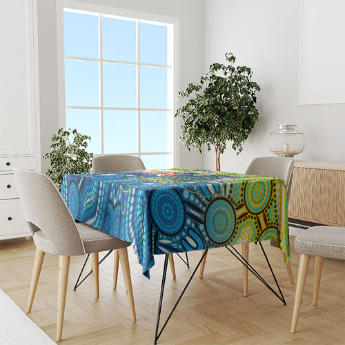 Australia National Swimming Team Tablecloth Aboriginal Dot Art Ocean Wave Pattern