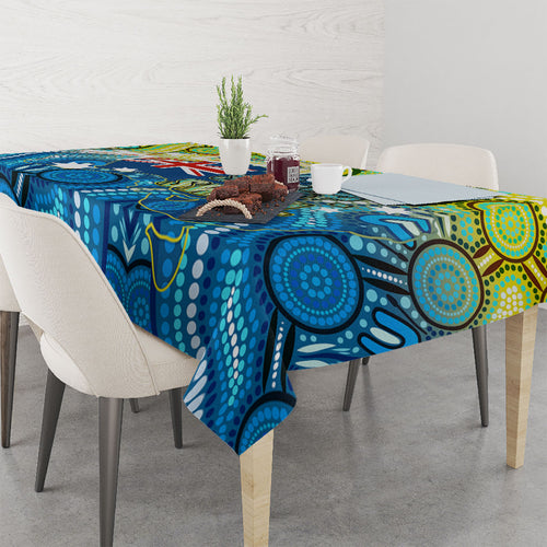 Australia National Swimming Team Tablecloth Aboriginal Dot Art Ocean Wave Pattern