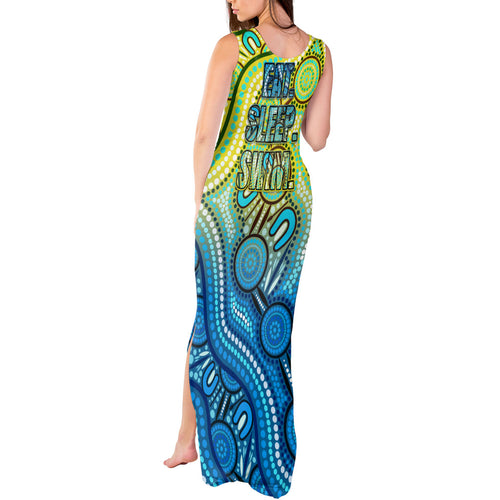 Australia National Swimming Team Tank Maxi Dress Aboriginal Dot Art Ocean Wave Pattern
