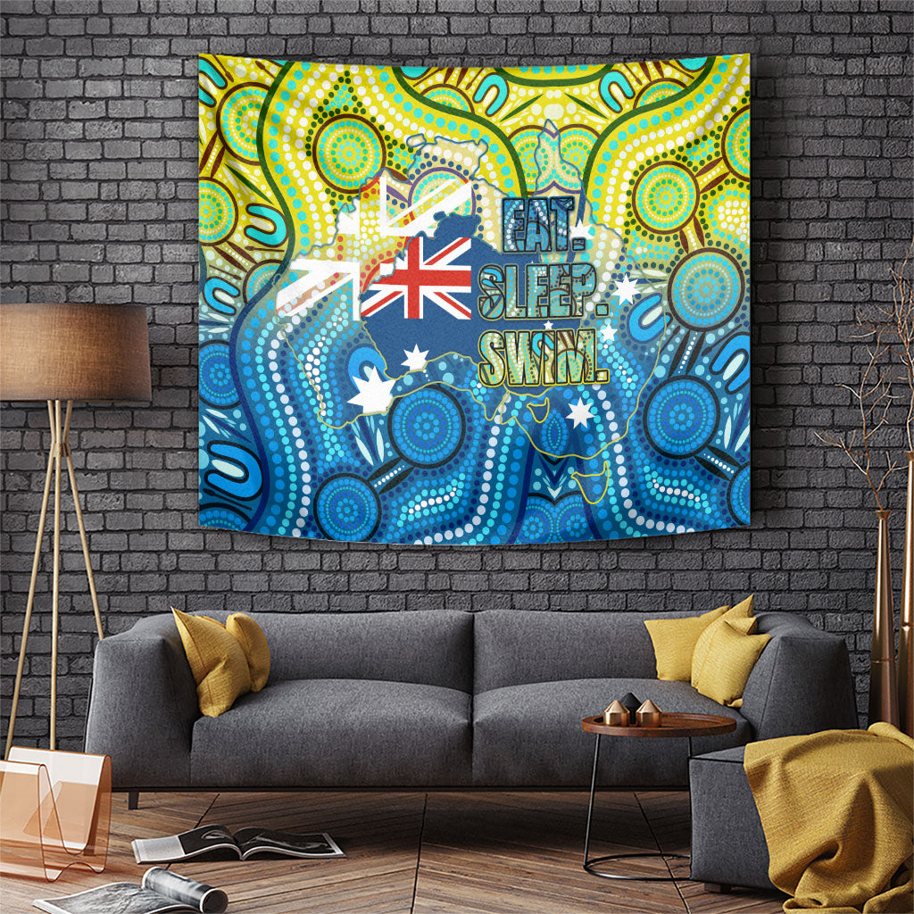 Australia National Swimming Team Tapestry Aboriginal Dot Art Ocean Wave Pattern