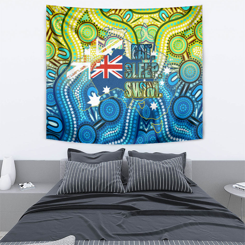 Australia National Swimming Team Tapestry Aboriginal Dot Art Ocean Wave Pattern