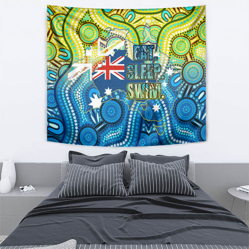 Australia National Swimming Team Tapestry Aboriginal Dot Art Ocean Wave Pattern