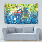 Australia National Swimming Team Tapestry Aboriginal Dot Art Ocean Wave Pattern