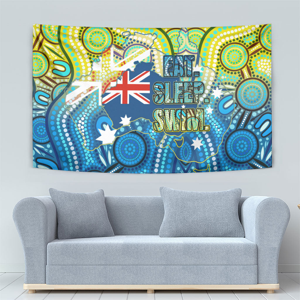 Australia National Swimming Team Tapestry Aboriginal Dot Art Ocean Wave Pattern
