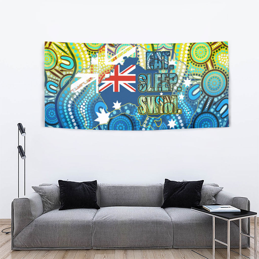 Australia National Swimming Team Tapestry Aboriginal Dot Art Ocean Wave Pattern