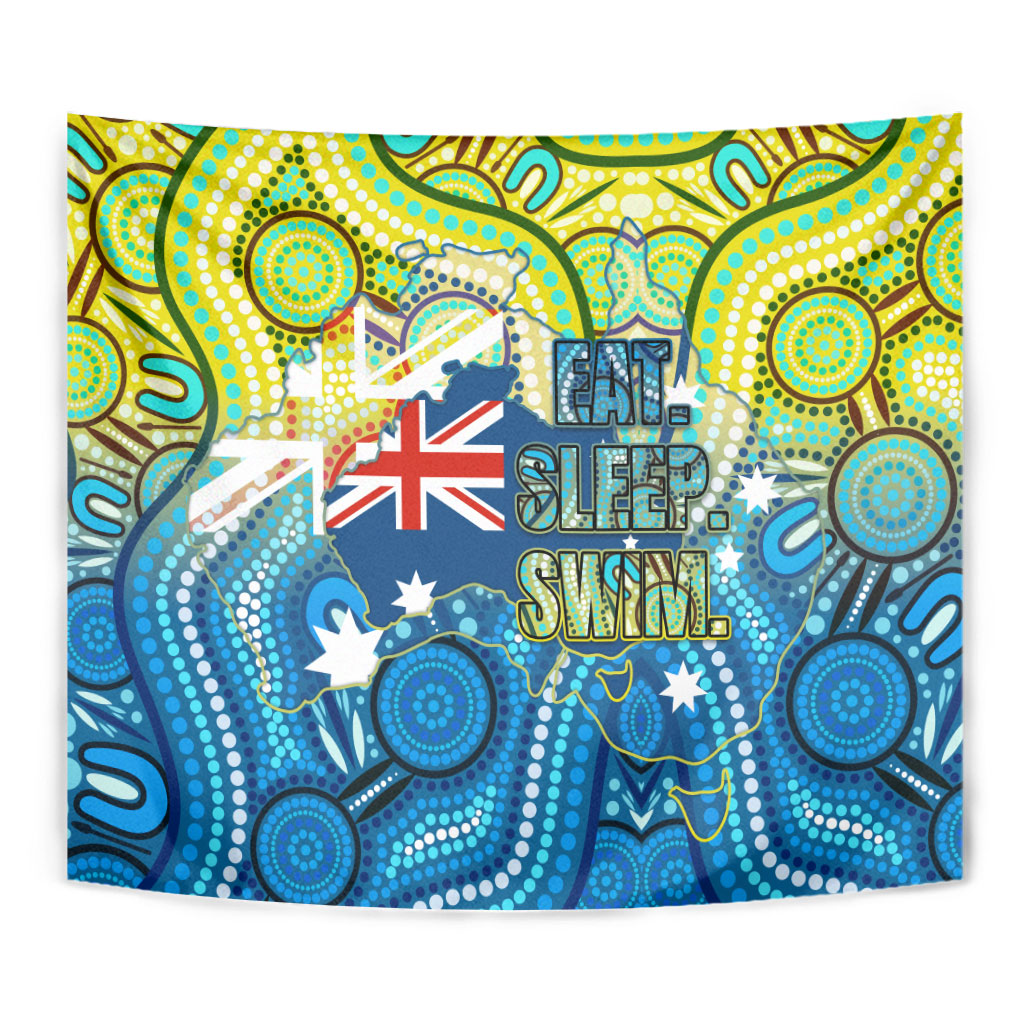 Australia National Swimming Team Tapestry Aboriginal Dot Art Ocean Wave Pattern