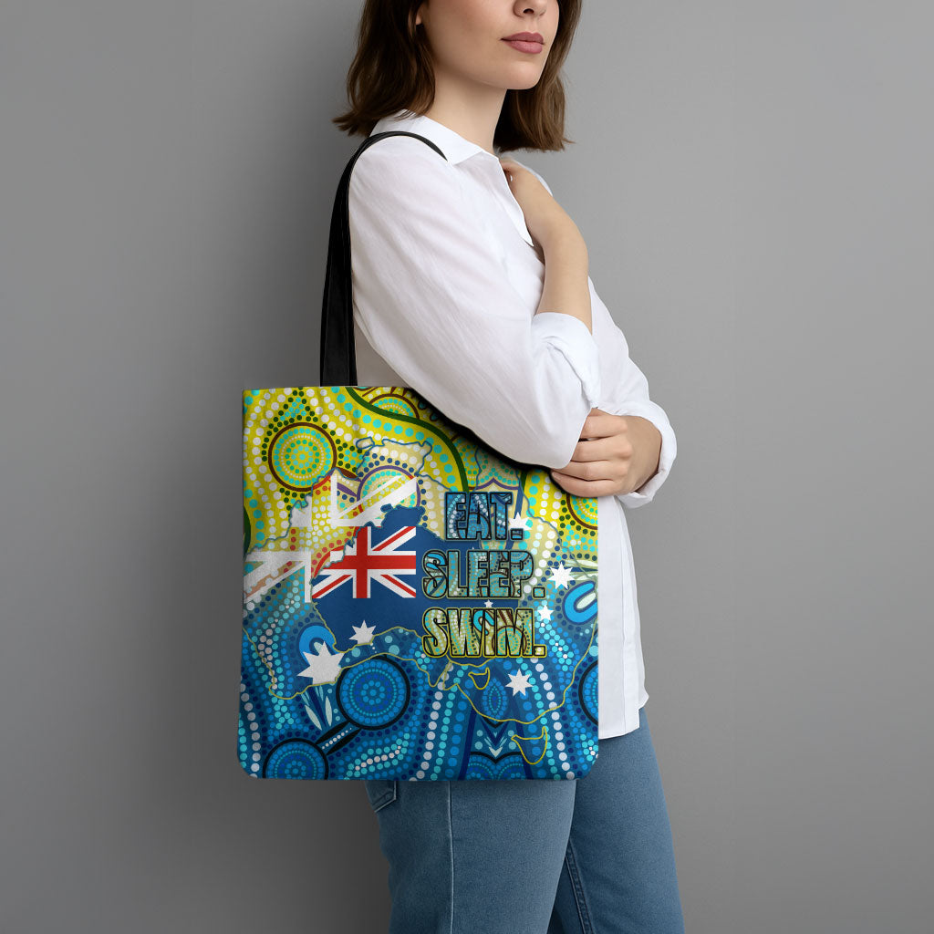 Australia National Swimming Team Tote Bag Aboriginal Dot Art Ocean Wave Pattern