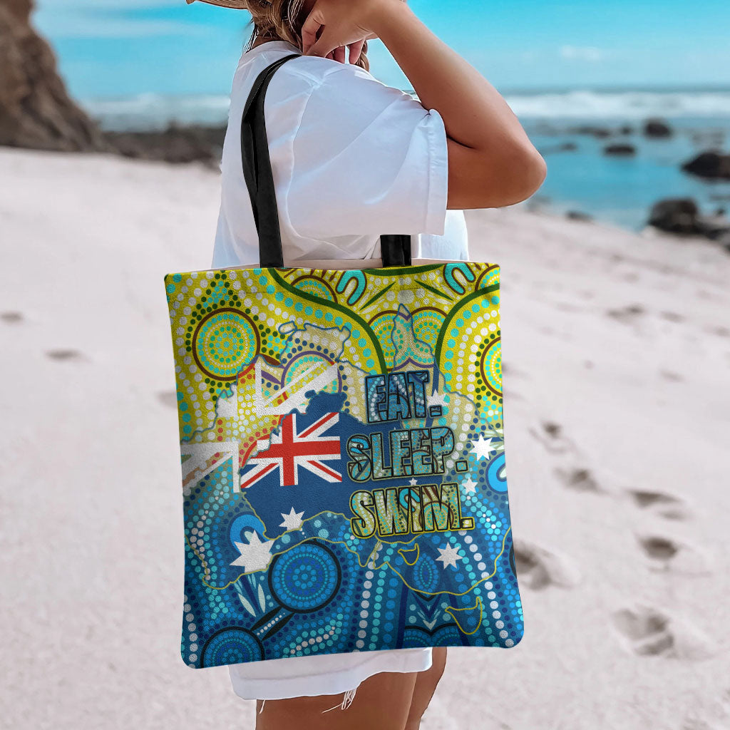 Australia National Swimming Team Tote Bag Aboriginal Dot Art Ocean Wave Pattern