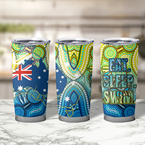 Australia National Swimming Team Tumbler Cup Aboriginal Dot Art Ocean Wave Pattern