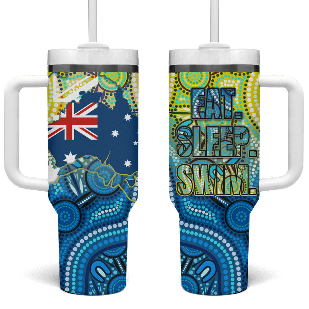 Australia National Swimming Team Tumbler With Handle Aboriginal Dot Art Ocean Wave Pattern