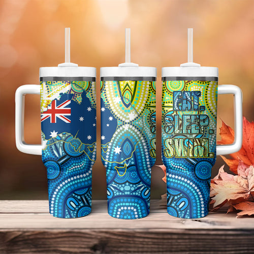 Australia National Swimming Team Tumbler With Handle Aboriginal Dot Art Ocean Wave Pattern